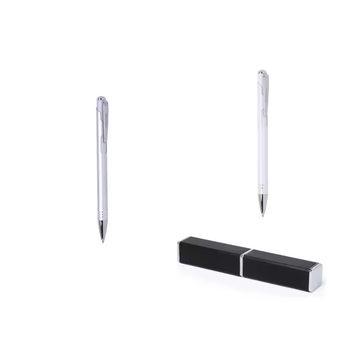 Lote de 20 Bolígrafos Antonio Miró de aluminio surtidos en plata y blanco con en un elegante estuche de aluminio -  regalos para invitados de boda comuniones bautizos aniversarios - 1