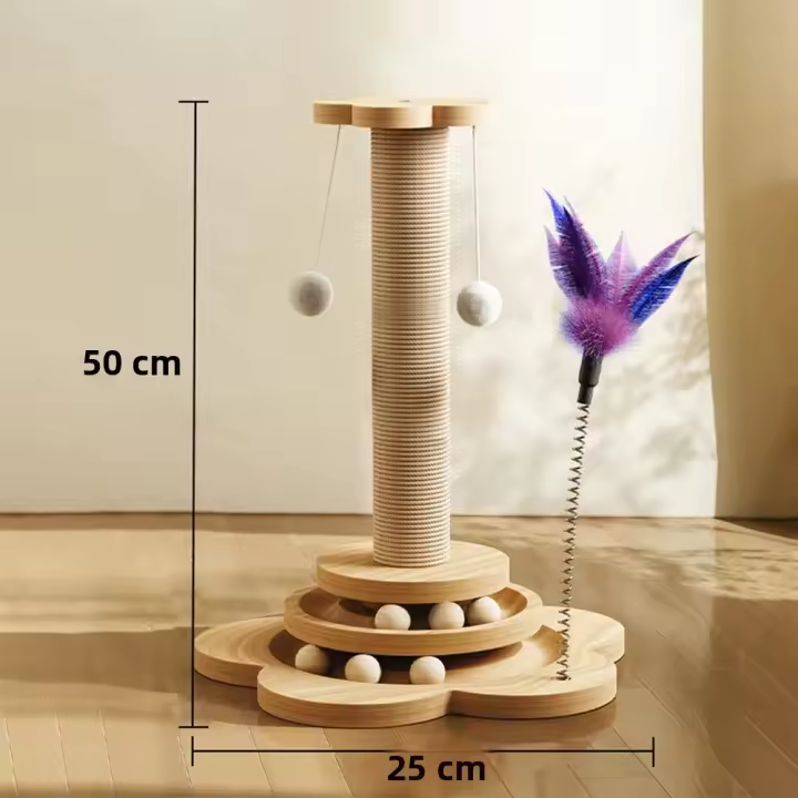 Juguete Para Gato Duradero Tablero De Rasguñado Con Eje Y Bolas Divertidas Columna De Agarre Para Gatos Material De Sisal - 1
