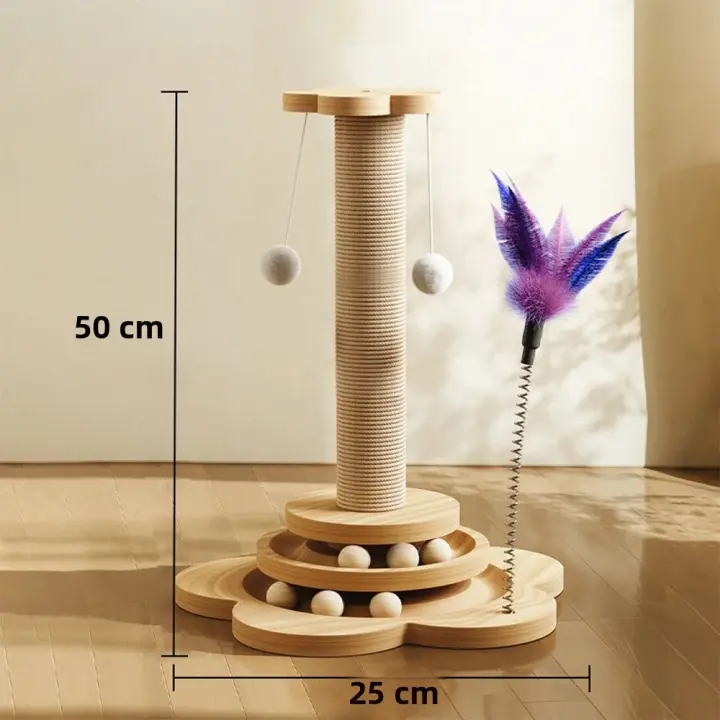 Juguete Para Gato Duradero Tablero De Rasguñado Con Eje Y Bolas Divertidas Columna De Agarre Para Gatos Material De Sisal - 1