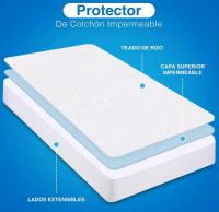 Protector Colchón Fabricado en España, disponible en varias medidas 90 x 190 x 40 cm, 105 x 190 x 40 cm, 135 x 190 x 40 cm ,150 x 190 x 40 cm Impermeable, Certificación Oeko-Tex Funda Colchón, Cubre Colchón Transpirable, Elástico En Todo El Contorno - details 1