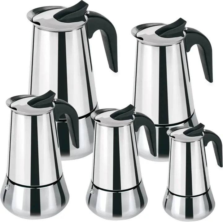 C.A - Cafetera Italiana de Acero Inoxidable para Inducción, 2, 4, 6, 9 o 12 Tazas - Interior Antioxidante - 1