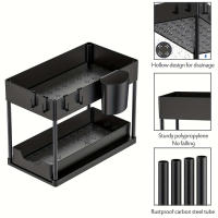 Organizador De Baño Y Cocina Con Dos Cajones Deslizantes Y Ganchos Estante De Almacenamiento Multifuncional Para Fregadero - details 9