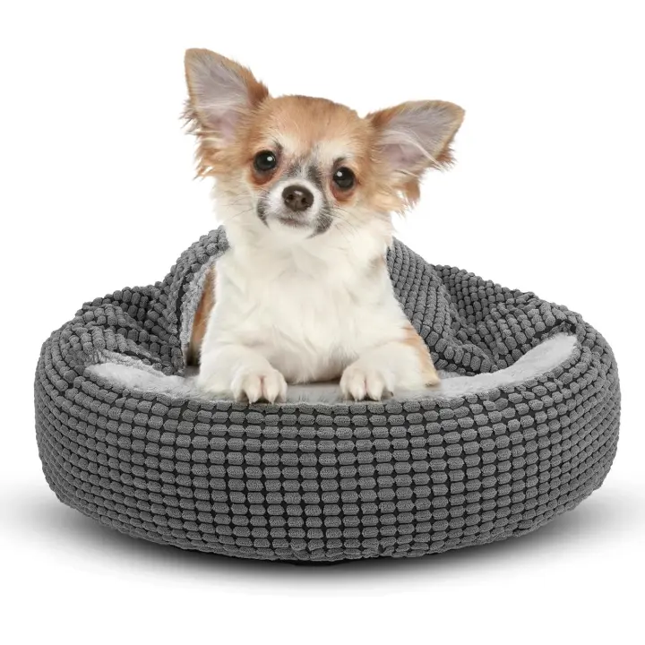 Cama para Perros, Cama Perros Pequeños, Cama Perro Redondo Cama Gato Esponjoso y Lavable Cama para Mascotas Antideslizante with Manta, Puede Acamar Mascotas de hasta 12kg(59x59x15cm) - 1