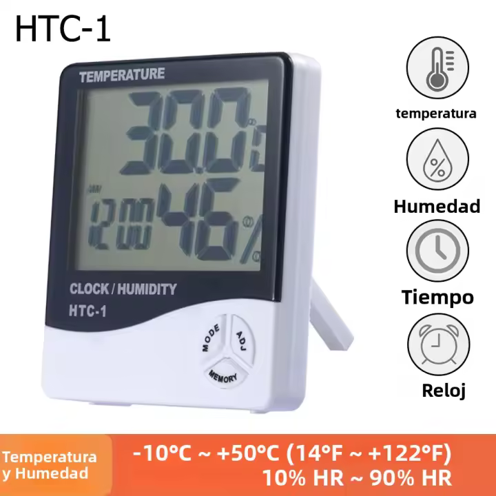 Metros De Temperatura Y Humedad Digital LCD Estación Climática Con Reloj Para El Hogar Medidor Thermohygrometer Multifuncional - 1