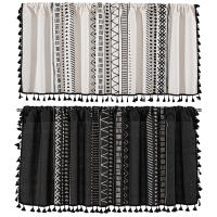 Cortina Bohemia Vintage Con Borlas Valance Corta Translúcida Para Cocina Sala De Estar Dormitorio Con Bolsillo Para Rodillo - details 2