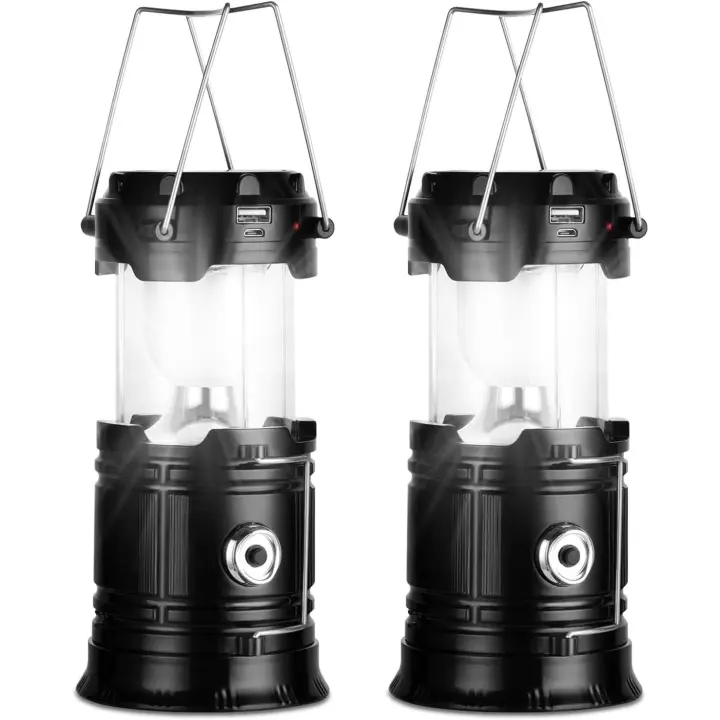 Indoor Camping Solar, Ajustable Lámpara de Camping LED, Impermeable Luz para Acampar de Campaña con Gancho, Luz de Camping para Pesca, Excursión, Jardín, Patio etc. (Negro) - 1
