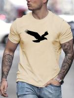 Camiseta Casual De Verano Para Hombre Con Patrón De Águila Algodón 100% Cuello Redondo Manga Corta Transpirable T-Shirt Top - details 3