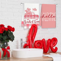 Toallas De Cocina Para Día De San Valentín 2 Piezas Cuadros Rosa Y Blanco 40*60cm Corazones Impresión Camión Amor Toallas De Té Adecuadas Para Cocinar - details 2