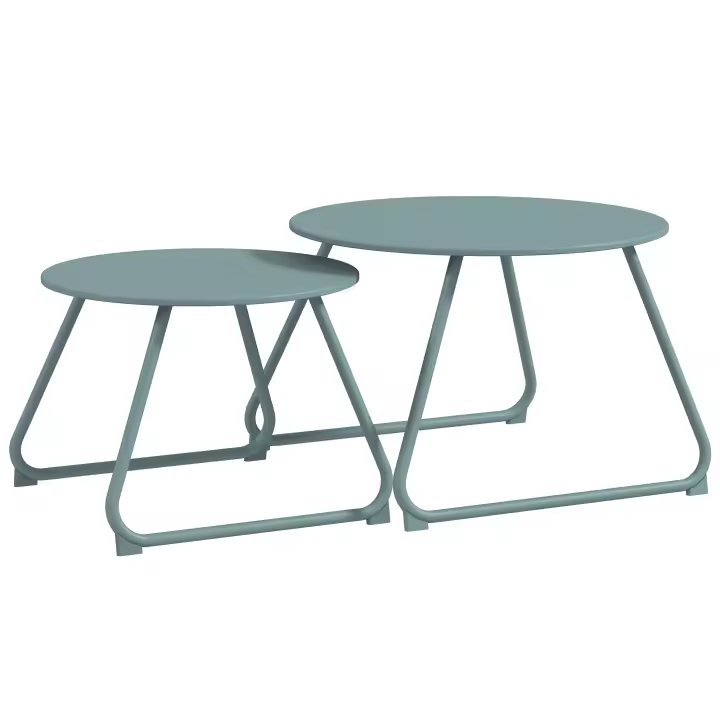 Outsunny Juego de 2 Mesas de Jardín Apilables Mesas Auxiliares de Jardín Redondas con Estructura de Metal y Recubrimiento Epoxi Anticorrosivo para Balcón Terraza Patio Azul - 1