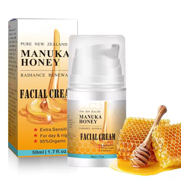Crema hidratante facial con miel, crema reafirmante nutritiva de larga duración, loción facial con miel para rostro, manos y cuerpo, ideal para piel seca, arrugas y dañada por el sol (50 g) - 1