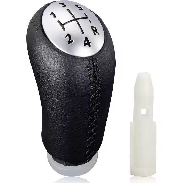 Spurtar Pomos de Palanca de Cambios 5 Velocidades Manual Palanca de velocidad del coche para Renault Clio 3 III 2005-09, Clio 4 2012-19, Megane 2 Laguna 2 2003-09, Negro Cuero, con Adaptador - 1