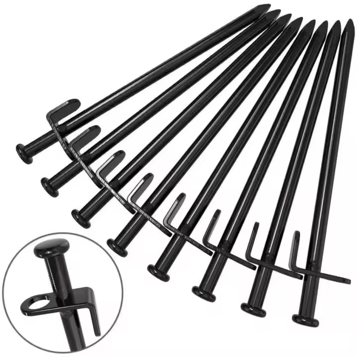 YIJIA 4 Piezas Tarea Pesada Estacas para Tienda, 20CM Alta Estacas de Tienda de Campaña de Acero Clavijas de Carpa Piquetas para Toldo Lona Jardín Césped - 1