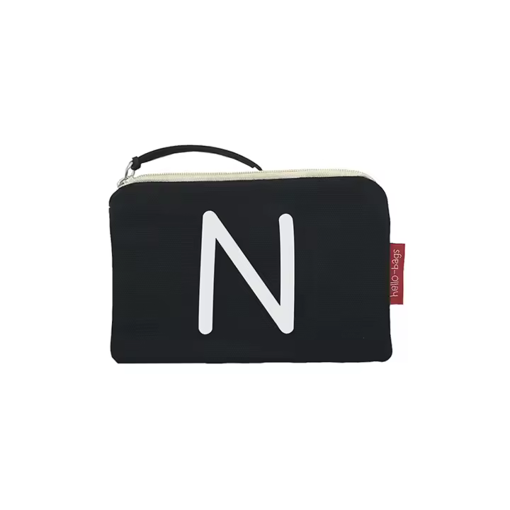Hello-Bags. Bolso Monedero / Billetero / Tarjetero con cremallera y forro interior. Exterior: Algodón 100%. Incluye sobre kraft de regalo. Modelo: "N". Crudo / Negro. 14x10 cm. - 1