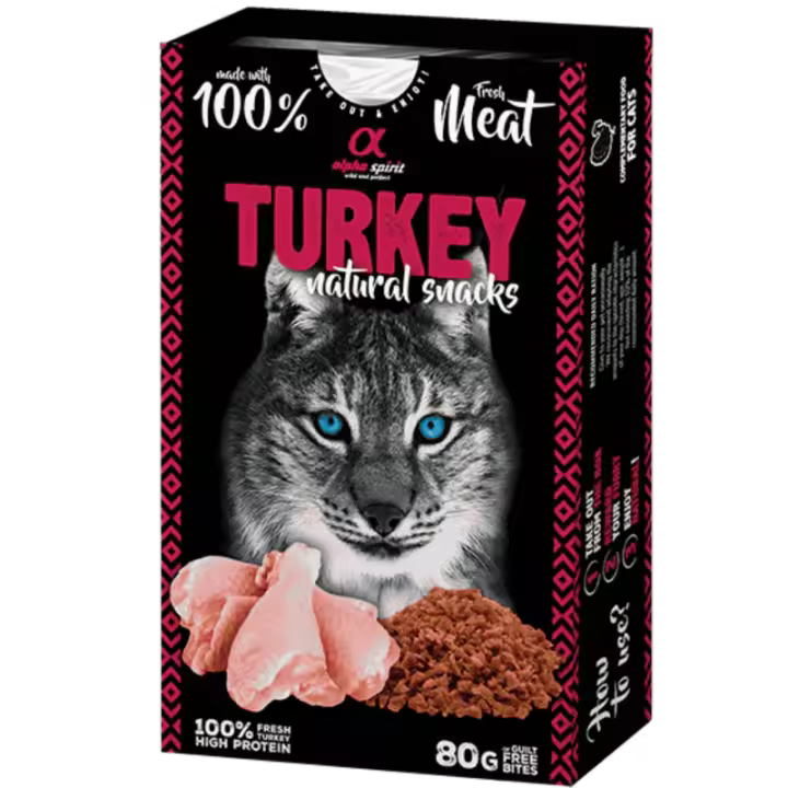 Alpha Spirit Snacks de Gato Natural sabor Pavo – Pack 6x80 g | 100% Natural y Sin Cereales - 1