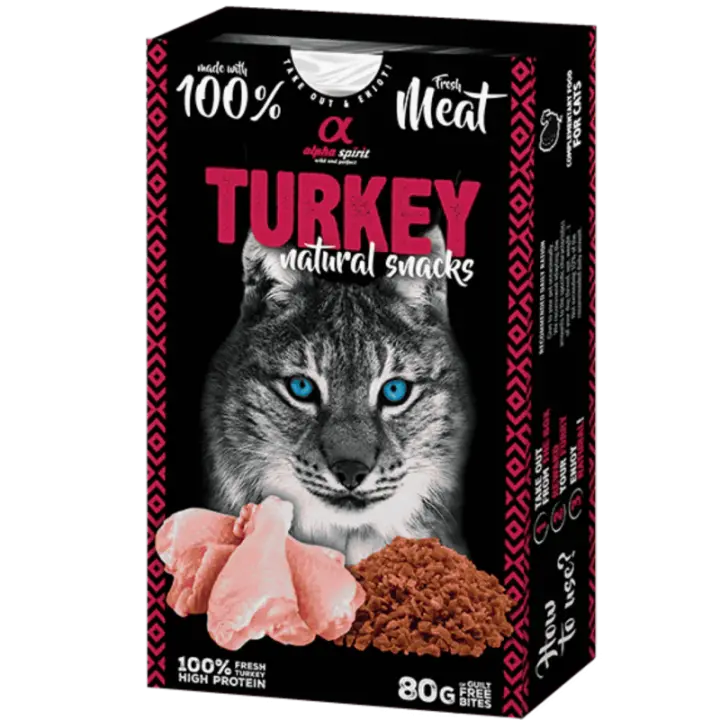 Alpha Spirit Snacks de Gato Natural sabor Pavo – Pack 6x80 g | 100% Natural y Sin Cereales - 1