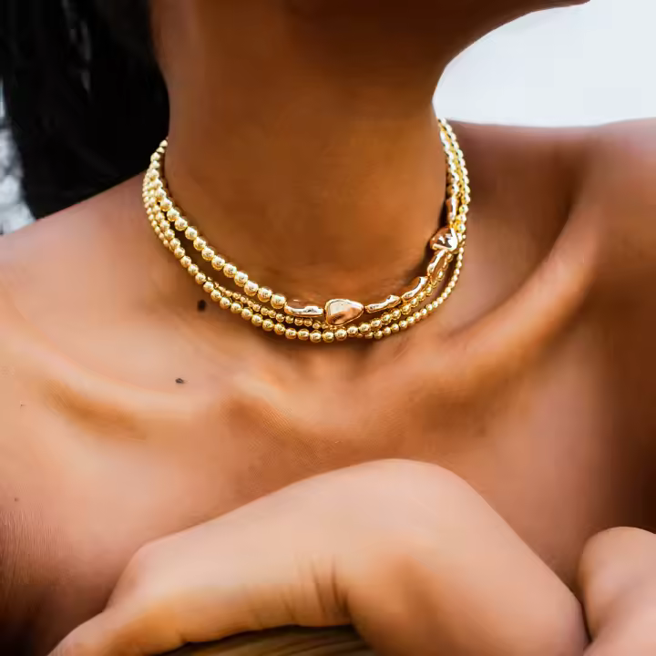 Collar Corto KunJoe Multicapa Color Oro Con Cuentas Irregulares Y Cadena Clavicular Para Mujer Joyería De Moda Nueva Geométrica Clásica Para Fiesta - 1