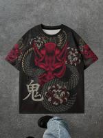 Camiseta De Hombre Con Diseño De Dragón Rojo Y Negro Estilo Tattoo Cuello Redondo Manga Corta Casual Para Verano - details 4