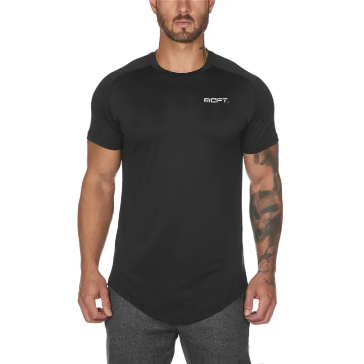 Multi-color Short-sleeved Casual T-shirt Gym Bodybuilding Fitness Sweatshirt Mesh Breathable Quick Dry Shirt Man Muscle Slim Top - 1