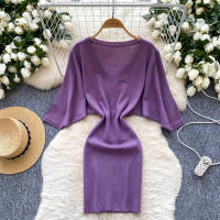 Nuevo Verano 2025 Vestido Corto De Mujer En Negro Con Manga Batwing Suave Y Elástico Estilo Bandage Casual Silueta Bodycon - details 5