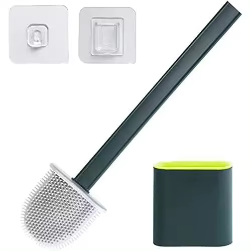 Cepillo de inodoro, Cepillo de inodoro plano de silicona, Conjunto de soporte de cepillo de inodoro de silicona flexible, Juego de cepillo de inodoro de silicona, Adecuado para limpieza de inodoros - 1