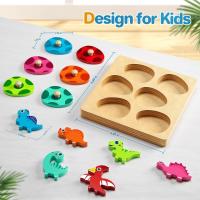 Puzle De Dinosaurios De Madera Para Niños Juguete Montessori De Aprendizaje Prescolar Caja De Huevos Con Palos Regalo De Cumpleaños - details 5