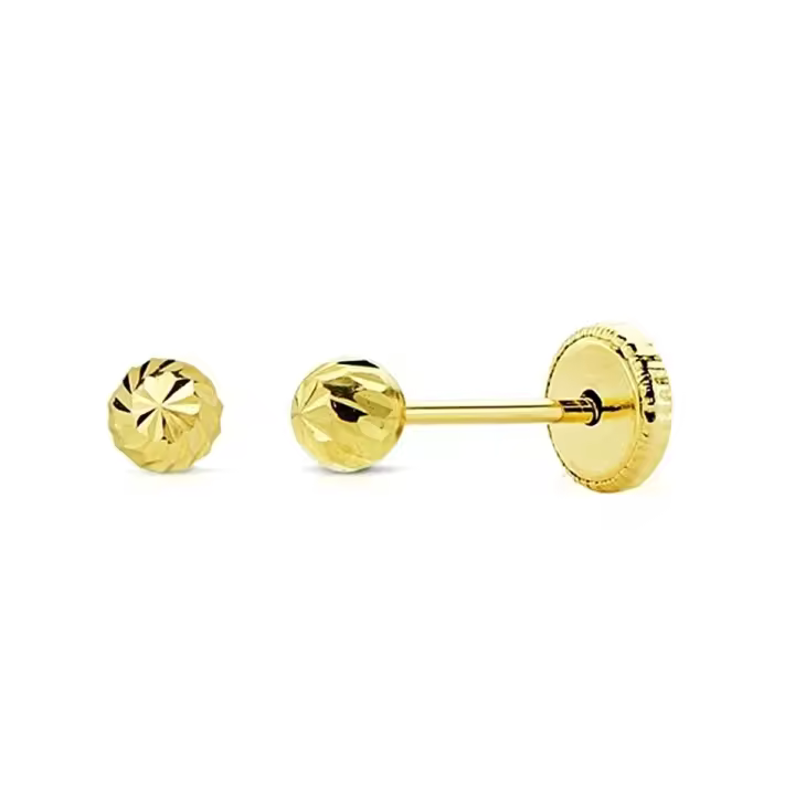 Pendientes Inmaculada Romero Oro 18k Bola Tallada 3mm Cierre Tornillo Niño [AA1954] - 1