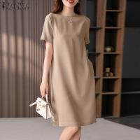 Vestido Elegante De Verano Para Mujer ZANZEA Con Manga Corta Estilo Trabajo OL Vestido Casual De Rodilla Solido Adecuado Para Fiestas Y Trabajo - details 1