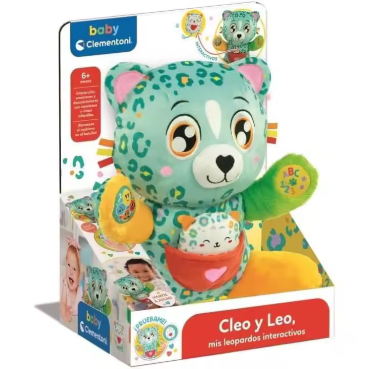 Clementoni - Cleo y Leo Leopardos Interactivos - Peluche Interactivo para Bebés - Educativo, Multisensorial y Musical - A Partir de 6 Meses - Manufacturado en Italia (55555) - 1