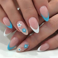 24Pcs Set Uñas Postizas De Acrílico Blancas Con Borde Ovaladas Adhesivas Fáciles De Usar Y Quitar Cubierta Total De Uñas - details 24