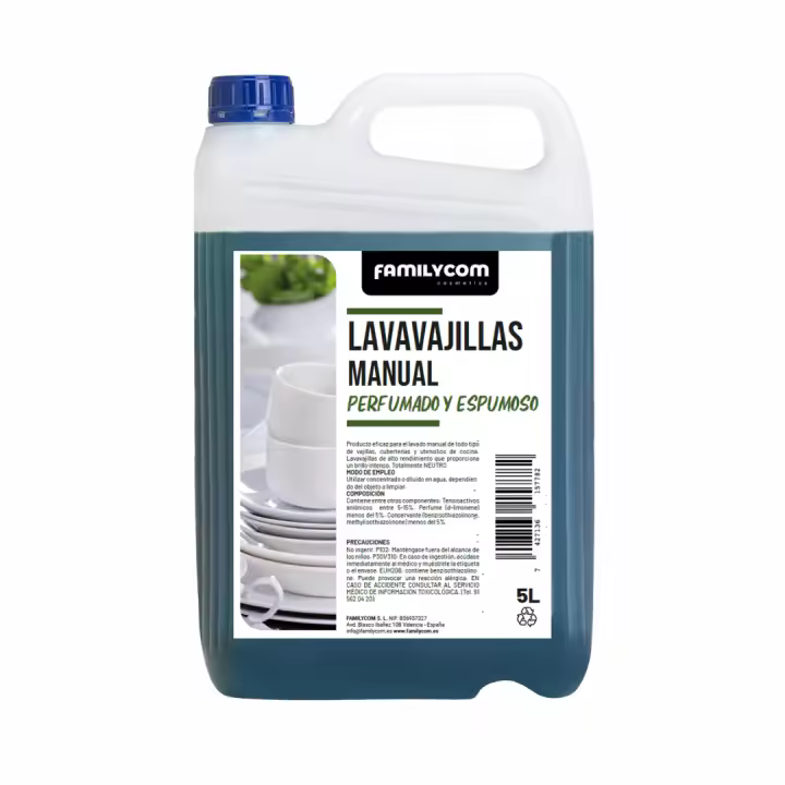 Familycom Lavavajillas Liquído Manual 5L - Detergente líquido de lavado Profesional Perfumado y Espumoso. - 1