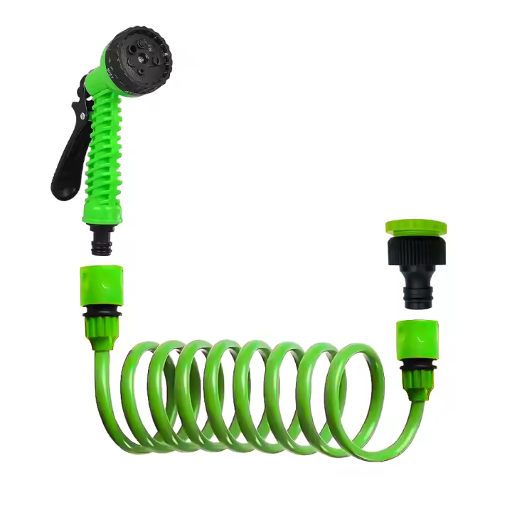 AYA MARKET Manguera Espiral, Manguera de Jardín Extensible, con Pistola de Riego y Adaptador Universal. 7 Modos de Chorro Ideal para Jardín y Limpieza de Auto Fácil de Almacenaje - 1