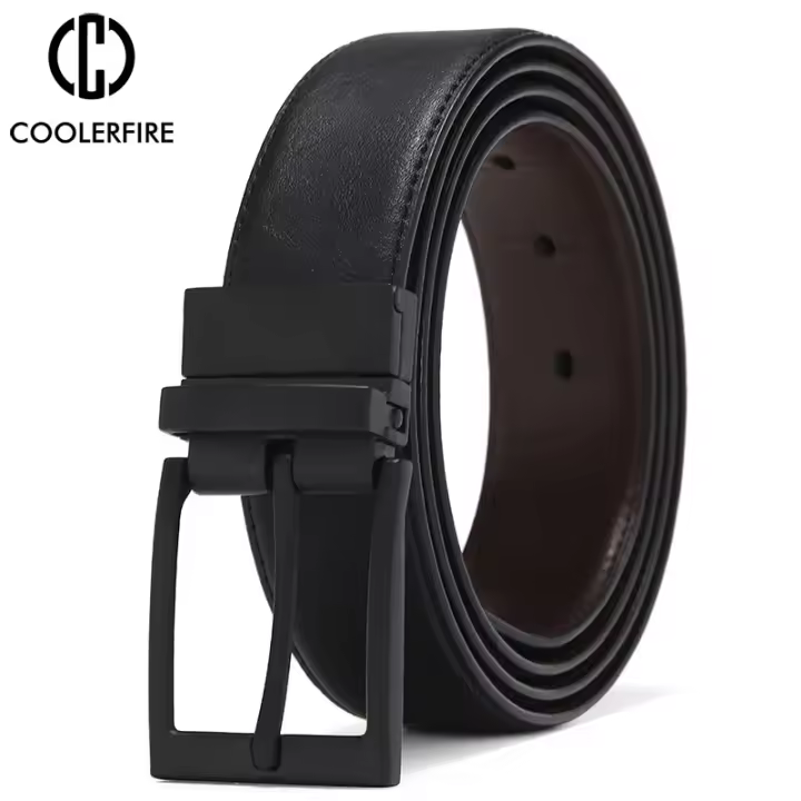 Cinturón De Cuero Genuino Para Hombre Reversible Con Hebilla De Moda Marrón Y Negro Casual Negocios HQ111 Ancho 3.5 Cm - 1