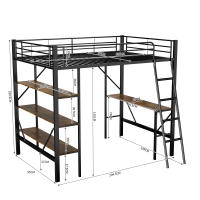 Cama Elevada de Metal Moderna | Escorio Integrado + 3 Estantes Grandes | 90x200cm | Multi-use para Niños, Adolescentes y Adultos | Diseño Compacto y Robust - details 3