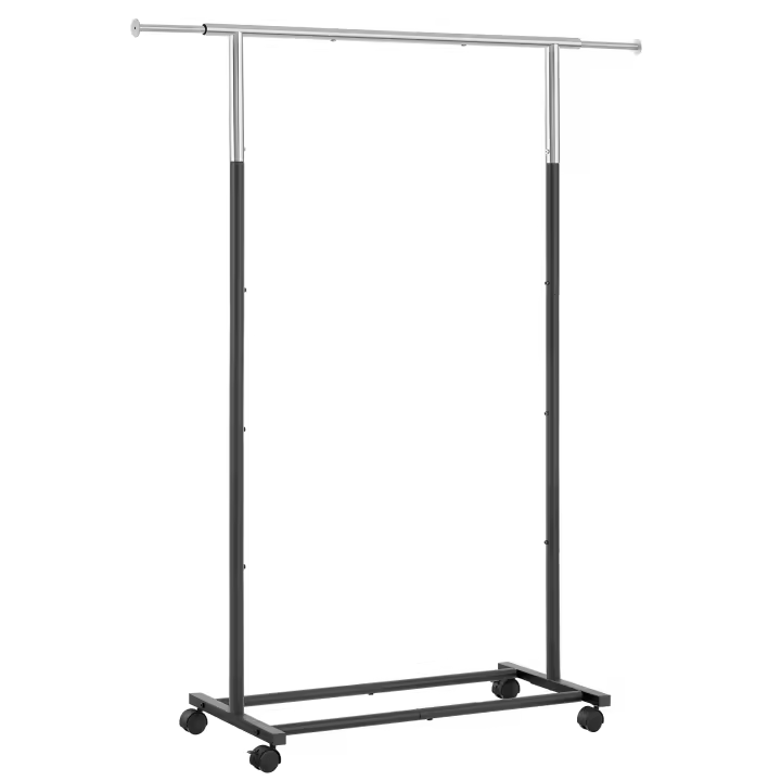 SONGMICS Perchero Burro, Perchero con Ruedas, Capacidad de Carga de hasta 25 kg, Ajustable, Plata y Negro - 1