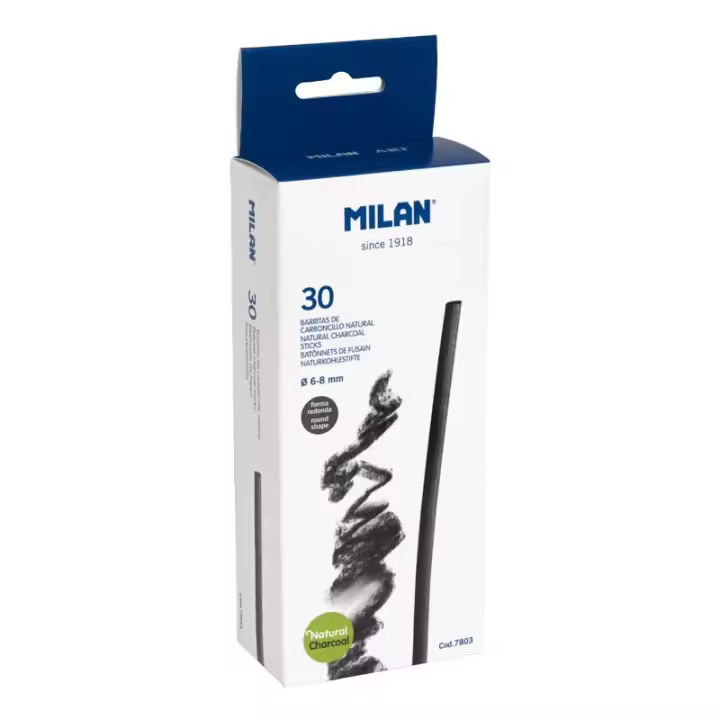 MILAN Caja 30 Barritas de Carboncillo natural Cilíndrico Ø 6-8mm - 1
