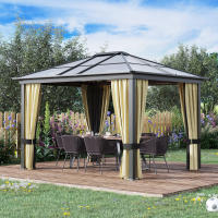 Outsunny Cenador para Jardín 3x3.6 m Alumnio Pabellón para Exterior con Techo de Policarbonato Anti-UV y 4 Mosquiteras Laterales con Cremalleras para Fiestas Eventos Beige - details 2