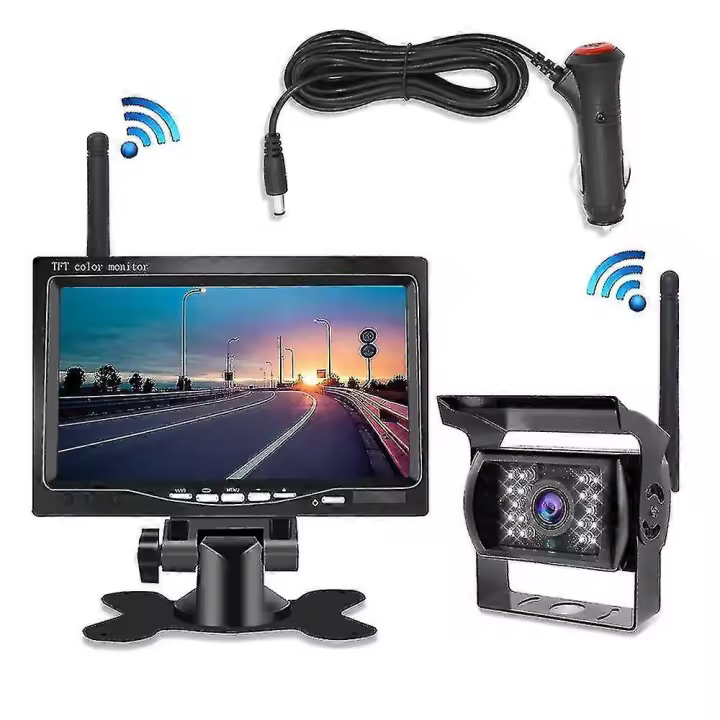 7 pulgadas inalámbrico de visión trasera Cámara reserva nocturna sistema para coche RV camión bus Monitores - 1