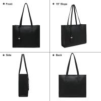 Bolso de mano para mujer, bolso grande de piel suave, bolso de hombro sencillo con cremallera para la escuela, el trabajo y el ocio (Negro) - details 4