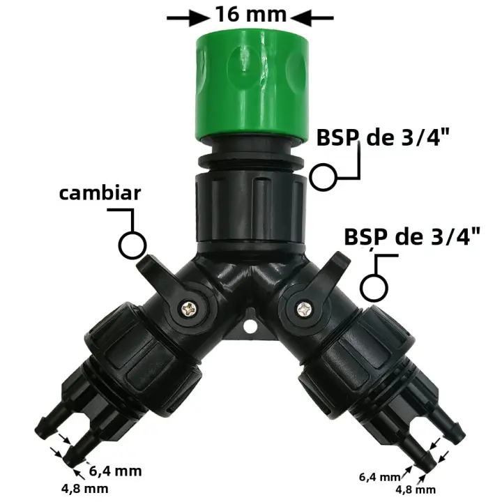 Adaptador De Grifo Para Riego Por Drip 4-Maneras Para Jardín 1/4' Sistema Automático De Riego Para Plantas Bonsái Macetas Invernadero - 1