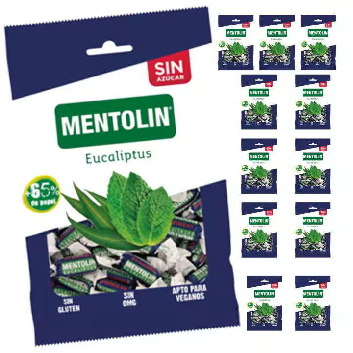MENTOLÍN pack de 12 bolsas de 100 gramos sabor eucalipto sin azúcar - 1