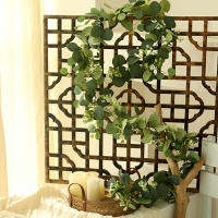 Guirnalda De Hojas De Eucalipto Artificiales Verdes Con Flores Y Bayas Blancas 1pc Decoración Para Bodas Y Fiestas En Casa - details 3
