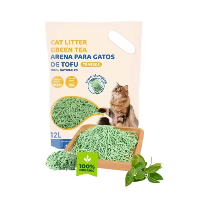CUOPET - Cat Litter Green Tea (12 L) - Arena 100% Natural para Gatos de Tofu con Té Verde Aglomerante (1 Saco de 12 Litros o 2 Sacos de 12 Litros) - 1
