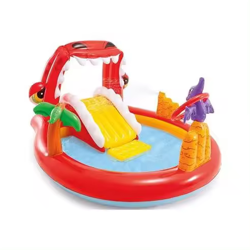 Centro Juegos Hinchable Intex Happy Dino - Tobogán Acolchado - Aro Hinchable - Diversión Acuática - 1