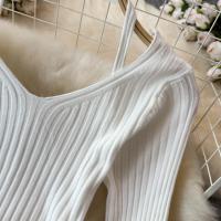 Vestido Largo De Mujer Con Cuello En V Y Manga Larga Blanco Elegante Con Cierre De Lazos Estilo Callejero Alta Moda Para Otoño Y Playa - details 11