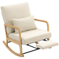 HOMCOM Silla Mecedora con Reposapiés, Respaldo Ajustable, Mecedora de Pana Nórdica, Asiento Amplio, Patas de Madera, Reposabrazos, Cojín Lumbar, Carga 120 kg, para Dormitorio, Salón, Crema - details 0