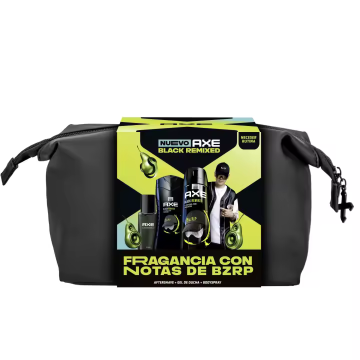 Axe Neceser Regalo Black Remixed BZRP Desodorante + Gel de Ducha + Aftershave. Higiene y cuidado personal para hombre - 3 productos - 1