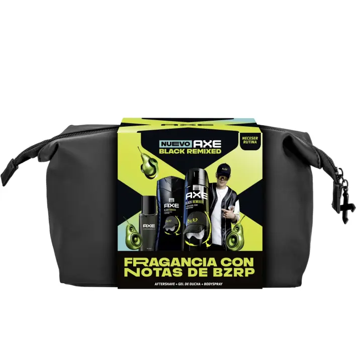 Axe Neceser Regalo Black Remixed BZRP Desodorante + Gel de Ducha + Aftershave. Higiene y cuidado personal para hombre - 3 productos - 1