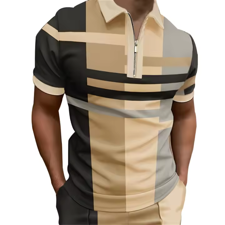 Camisa Polo Hombre Verano Manga Corta Color Suelto Cremallera 100% Poliéster Secado Rápido Ajustada Negocios Camisas De Cuello Alto - 1