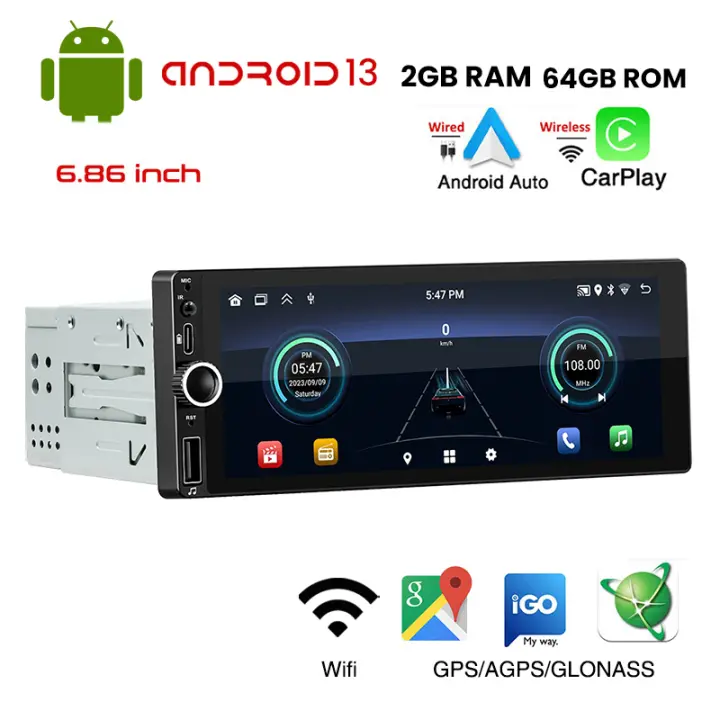 6,86 pulgadas Android coche radio inalámbrico carplay/Android coche WiFi bluetooth manos libres GPS FM RDS USB IPS pantalla 1 DIN MP5 jugador - 1