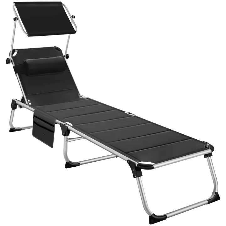Tectake - Tumbona Lorella acolchada y plegable  Cómoda tumbona con techo solar y ajustable sin escalonamientos  Con cubierta de fibra sintética transpirable, resistente y con cojín desmontable para la cabeza  Marco inoxidable y estructura de aluminio - 1